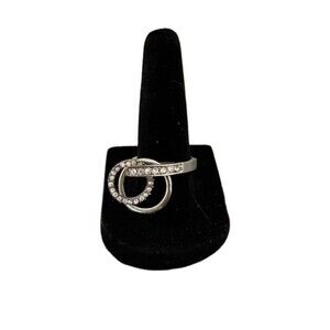 Vintage Crystal Ring Modernist Art Statement Silver Tone Single Band Size 7